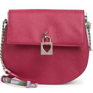 NWT Betsey Johnson Red Saddle Bag Heart Detail Floral Crossbody